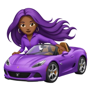 Black woman with long hair riding in a purple sports car sticker