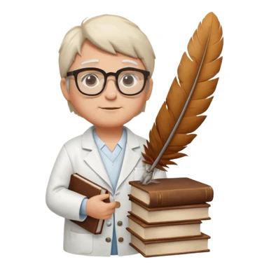 Wise grif with glasses, wearing a lab coat, perched on a stack of books. sticker