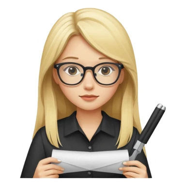 je voudrai un emoji d'une fille aux cheveux longs et blonds avec des lunettes entrain de découper DU PAPIER sticker