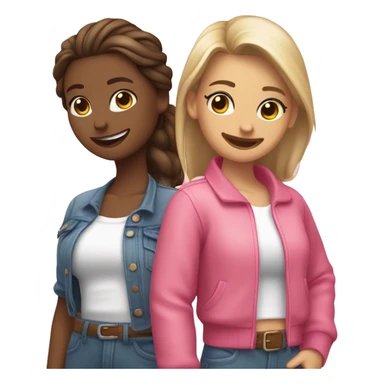 Una amiga blanca y una morena sonriendo juntas con ropa rosada sticker