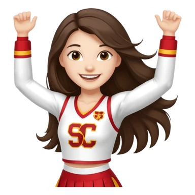 skinny white happy long haired brunette girl in a white USC cheerleader outfit sticker