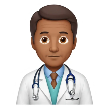 mature 60 year old male doctor with stethoscope, dark brown hair, medium-dark skin tone, cinnamon skin tone, professional sticker