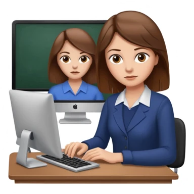 Uma mulher de cabelo cstanho que é professora um pouco brava não usa óculos e está a trabalhar ao computador sticker