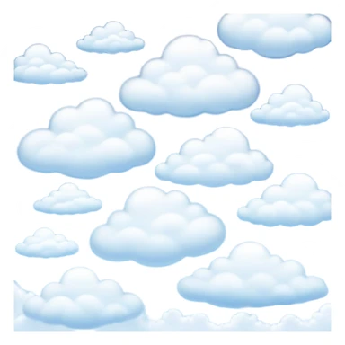 Cinematic Realistic Clouds Emoji, Fluffy and soft, with gentle, swirling white clouds floating effortlessly in a deep blue sky. The clouds drift lazily across the horizon, casting shadows and playing with the light in a peaceful and dreamy way. Soft glowing outline, capturing the essence of calm, serenity, and endless sky in a dreamy cloudscape! sticker
