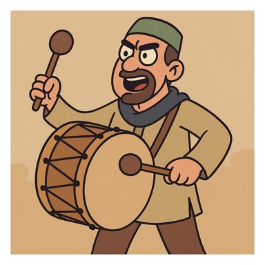 flat toon style of a sahur drummer with a big drum, simple background sticker