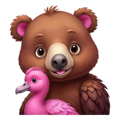 A cute brown bear and a realistic cute pink dodo closely together sticker