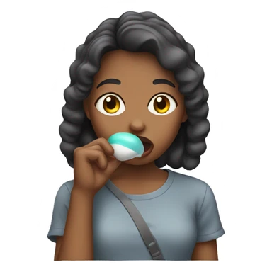 Girl holding phone and chewing gum sticker