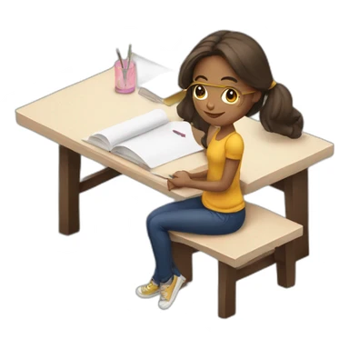 girl study on table sticker