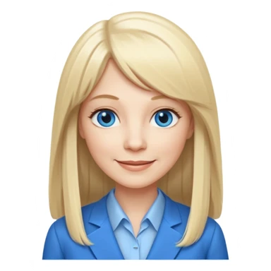 450 yr old white woman, pale skin, long straight blond hair parted in center, blue eyes, bangs, clothes for office sticker