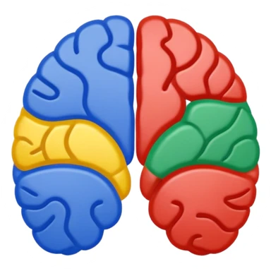 Google logo reimagined as a brain, using Google brand colors, no text sticker