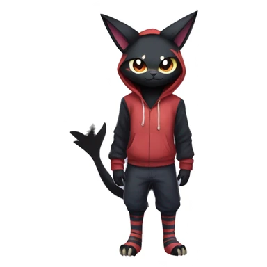 Cool Anthro Black Noibat-Quilava-Litten-Pokémon with edgy stripes and a hoodie Full Body sticker