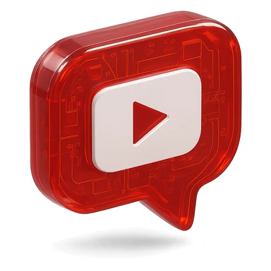 red speech bubble with inside a big red YouTube white play button, very glossy circuit style sticker