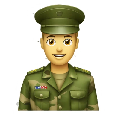crie um emoji de um militar do exercito brasileiro com o camuflado típico sticker