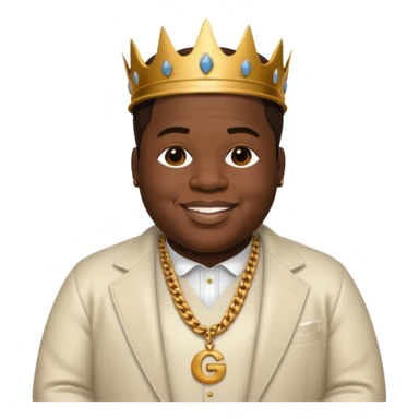 Biggie Smalls with dark brown hair, ivory outfit sticker