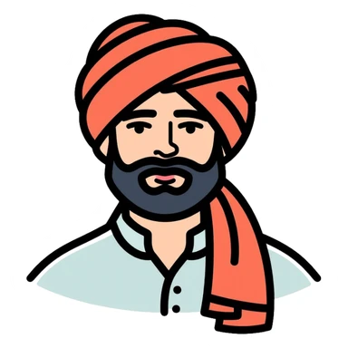 A friendly man with a beard and traditional South Asian appearance sticker
