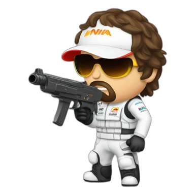 Fernando Alonso with a gun sticker