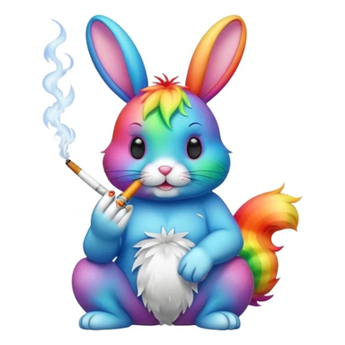 A rainbow colored bunny smoking sticker