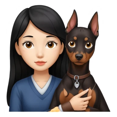 A long black hair Asian girl with a Doberman sticker