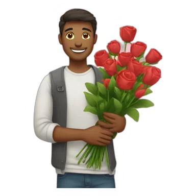 Homme amoureux avec bouquet de fleurs  sticker