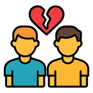 two men gay couple breaking up with a broken heart between them sticker