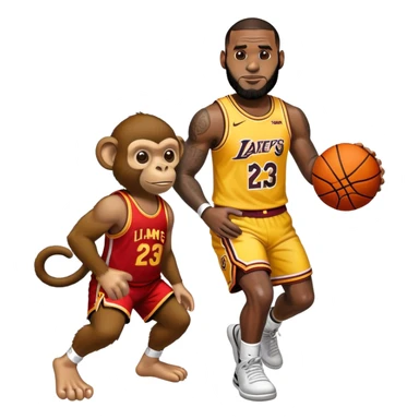 LeBron James and a monkey playing a game of basketball sticker