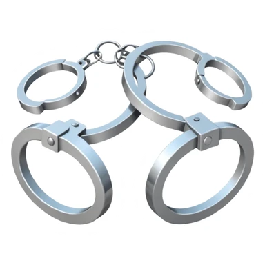 Minimalistic metallic handcuffs emoji, black and white, reflective metal, simple flat vector design, futuristic minimal style sticker