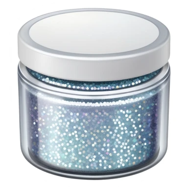 silver glitter in a small clear circular container with white lid sticker
