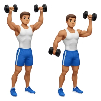 man with blue shorts doing dumbbell lateral-raise (T-pose) side-deltoid exercise sticker