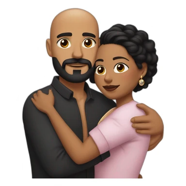 Shaved hair latino man with skin fade, detailed moustache and beard, cuddling a black woman with straight black hair and big earrings sticker