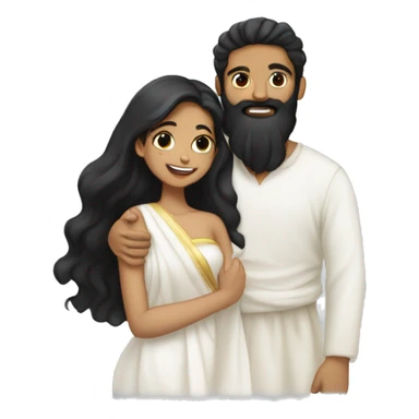Light skin;Black long hair girl  in a white saree hugging with a man with black beard and hair on top sticker