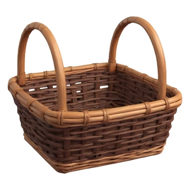 wicker basket, 3D, rustic, dark aged wood, thick weave, no text sticker