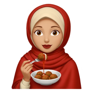 woman wearing a cream colored pashmina hijab eating meatballs sticker