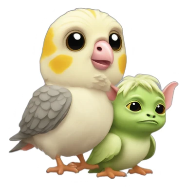 cockatiel with yoda with pig sticker