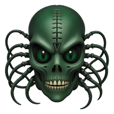 HR giger, wires, dark green, black flesh undead, head. dark black bones and skin sticker