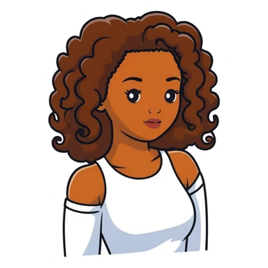 Black woman with long brown ringlet curls sticker