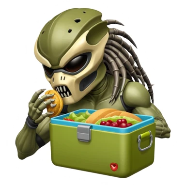 The predator with mask eating from a lunchbox, the setting should not be cartoon like. sticker