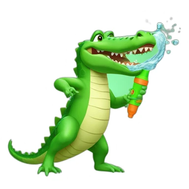 crocodile with green water gun in hand and water comes out of it sticker