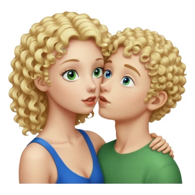 Tall curly blonde girl blue eyes pale kissing hairless boy with green eyes  sticker