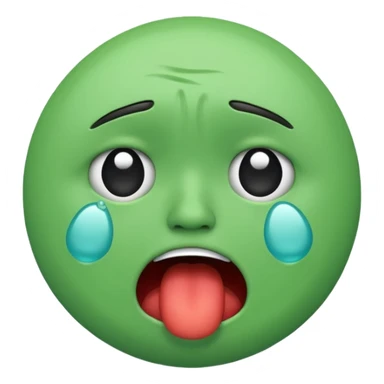 simple emoji green face crying and throwing up round minimal sticker