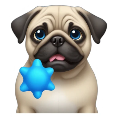 Pug with blue cat toy sticker