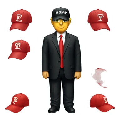a single emoji of donald trump black suit, red tie, and red baseball cap sticker