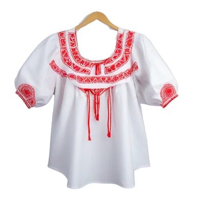  Blouse vyshyvanka, white with red round embodiary on sleeves sticker