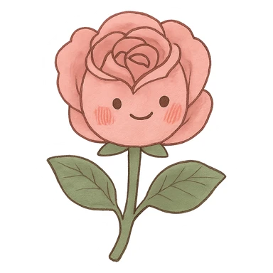 soft pink rose blossom, Japanese kawaii hand-drawn, full object, transparent background, with blushing cheeks sticker