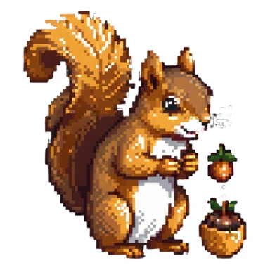 Hungry squirrel with drool, staring at acorn sticker