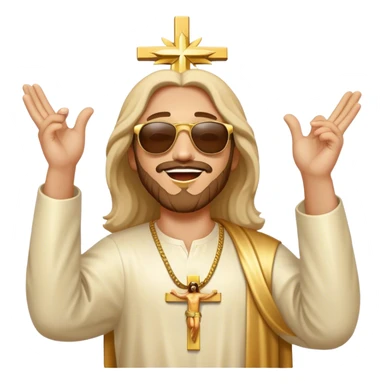 Rejoicing golden jesus figure sunglases sticker