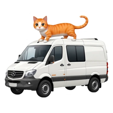 White Mercedes Benz Sprinter with Orange cats driving it sticker