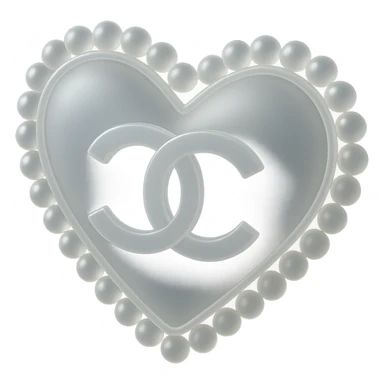 Keep the Chanel-inspired heart in metallic silver with a pearl border and interlocking C's, elegant and classic, with no background. sticker