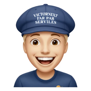 Crea una persona con una gorra de marca riéndose y abajo diga victornext siempre para serviles sticker