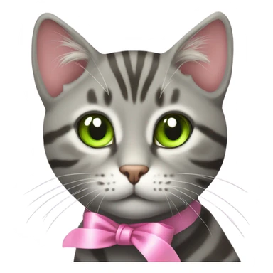 Grey tabby cat with pink ribbon sticker