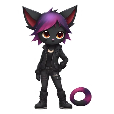 Cute cool dark black red purple animal hybrid Fakemon full body punk catgirl sticker